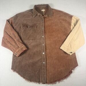 POL Colorblock Corduroy Shacket Womens S Brown Tan Cotton Boho SMJ183 Jacket